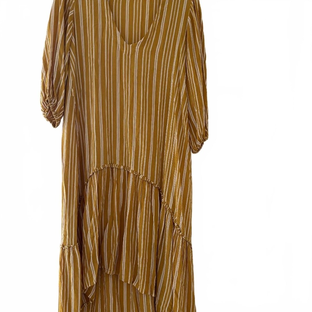 Faithfull the Brand‎ mustard and white striped maxi dress size 2 preloved #218